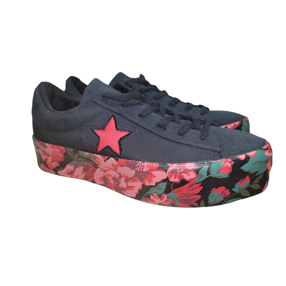 Converse Black Women's One Star Platform Sneakers w/ Floral Red Design Size‎ 9